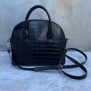 Zara Black Crocodile-Embossed Satchel